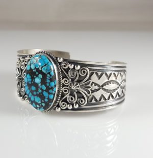 Donovan Cadman Navajo Sterling Silver Bracelet Rare Gem Grade Hubei Turquoise