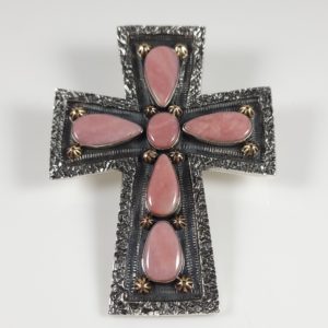 Kevin Yazzie Navajo Sterling Silver Cross Pendant Pink Peruvian Opal Handmade