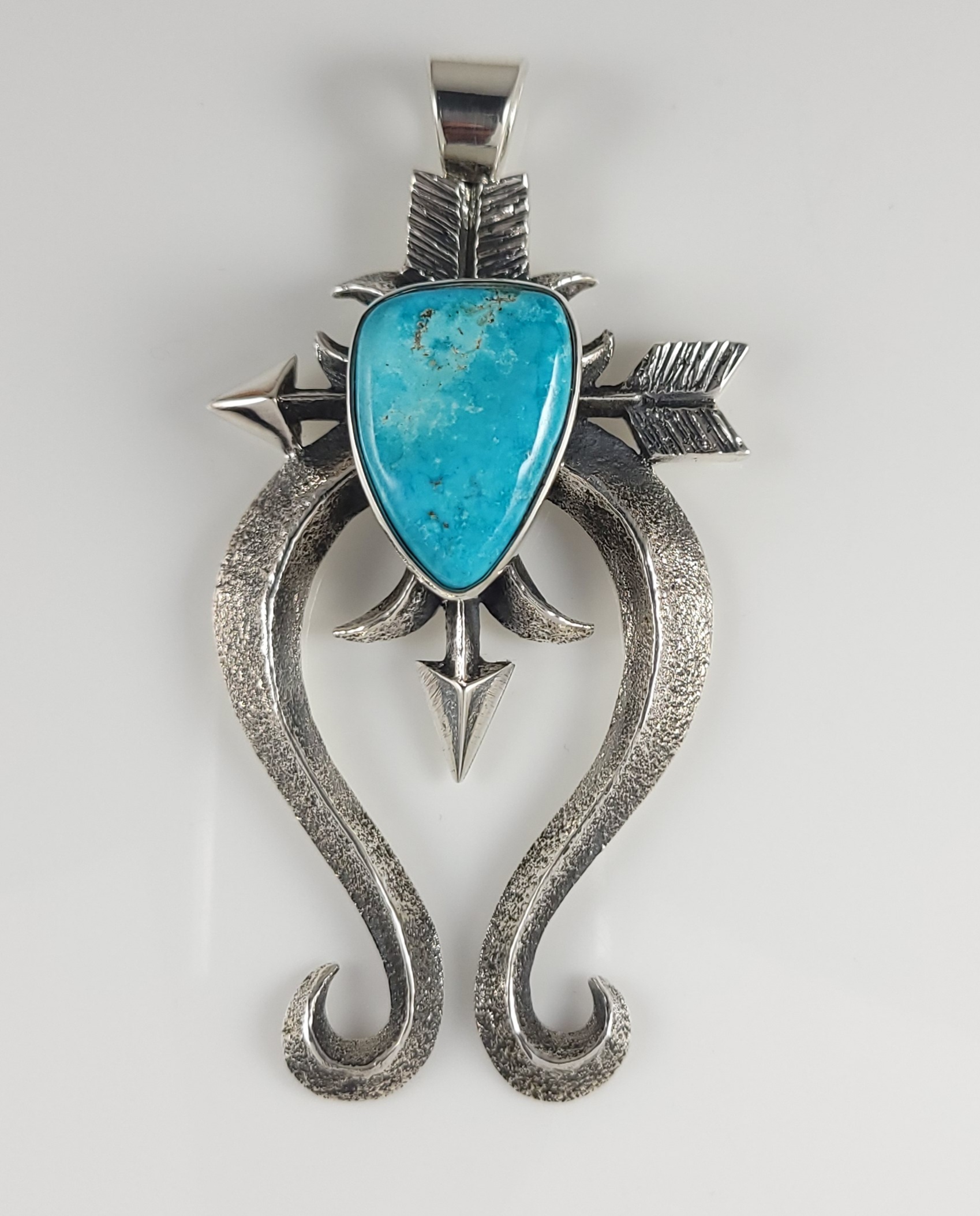 Kevin Yazzie Navajo Sterling Silver Pendant Morenci Turquoise Handmade