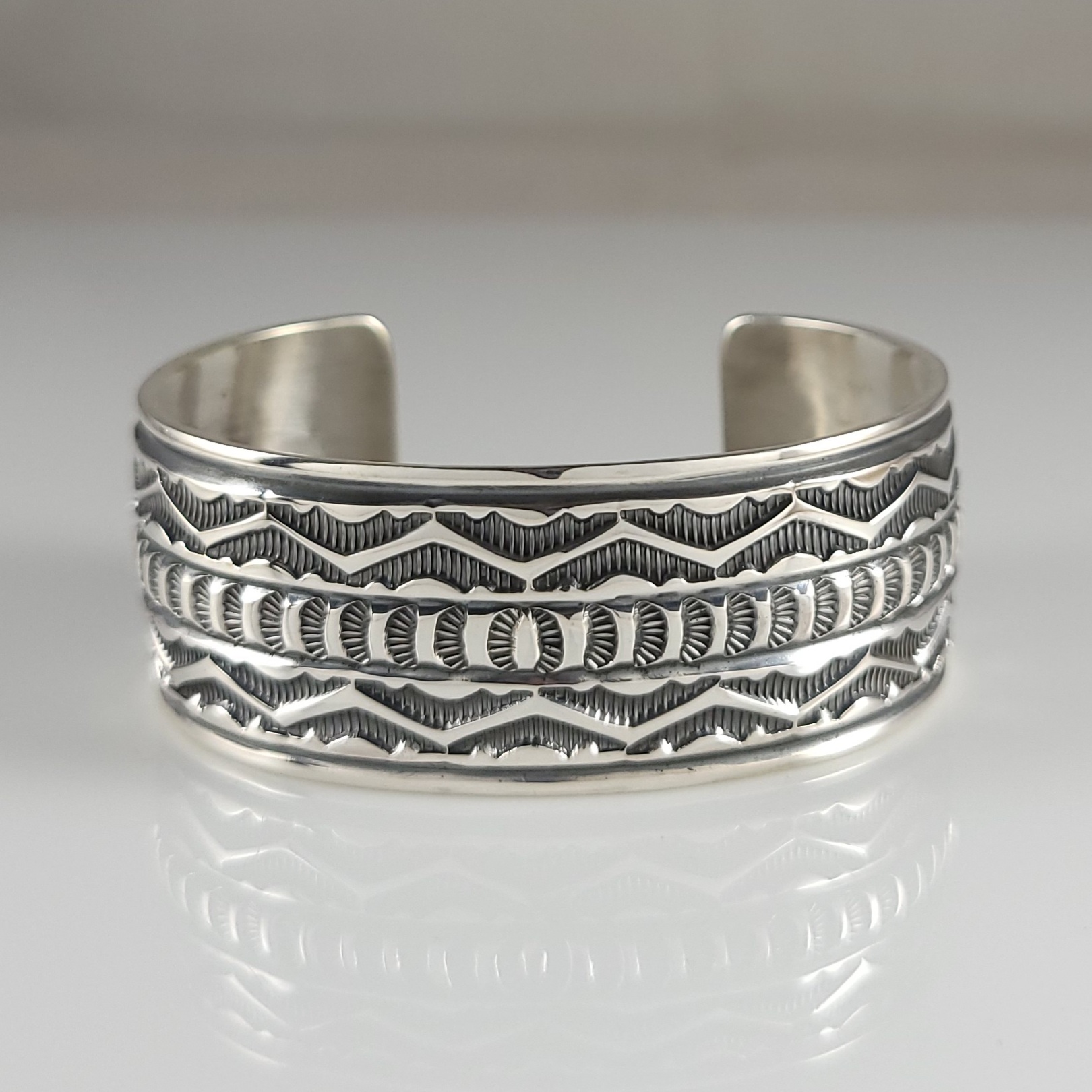 Navajo Sterling Silver Hand Stamped And Signed Cuff Bracelet 