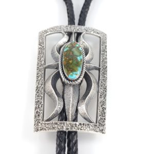 Kevin Yazzie Navajo Sterling Silver Bolo Tie Handmade Rare Kingman Turquoise