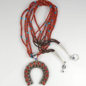 Ned Nez Navajo Handmade Rare Mediterranean Cluster Coral Pendant Necklace Set