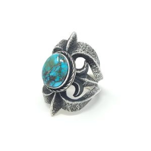 Kevin Yazzie Navajo Sterling Silver Ring Royal Tufa Design Hubei Turquoise
