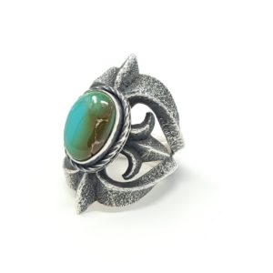 Kevin Yazzie Navajo Sterling Silver Ring Royal Tufa Design Rare Hubei Turquoise