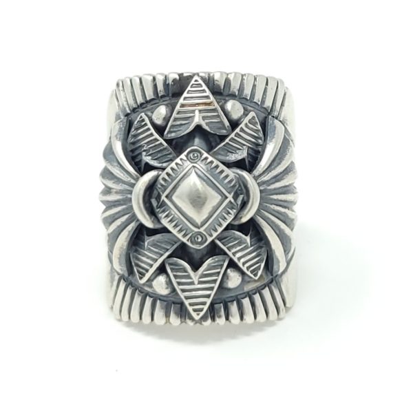 Derrick Gordon Navajo Sterling Silver Ring Handmade Concho Style Wide Band