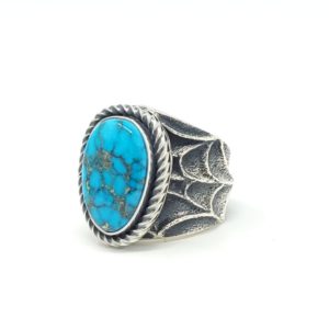 Kevin Yazzie Navajo Sterling Silver Web Band Ring Gem Cloud Mountain Turquoise