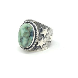 Kevin Yazzie Navajo Sterling Silver Stars Band Ring White Mountain Variscite