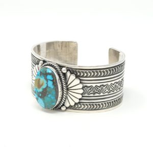 Delayne Reeves Navajo Sterling Silver Cuff Bracelet Cloud Mountain Turquoise