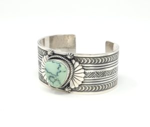 Delayne Reeves Navajo Sterling Silver Cuff Bracelet Mint Green Prince Variscite