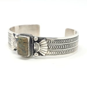 Delayne Reeves Navajo Sterling Silver Cuff Bracelet Green Damele Variscite