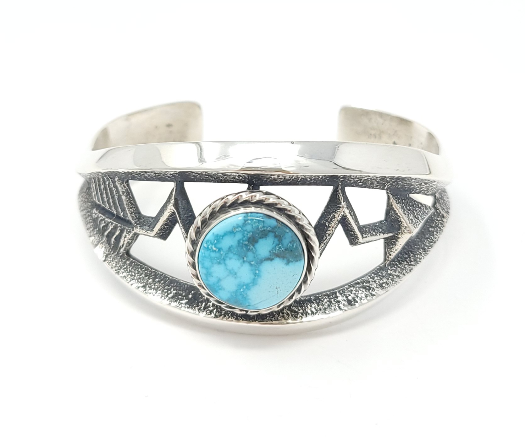 Kevin Yazzie Navajo Sterling Silver Arrow Cuff Bracelet Cloud Mountain Turquoise
