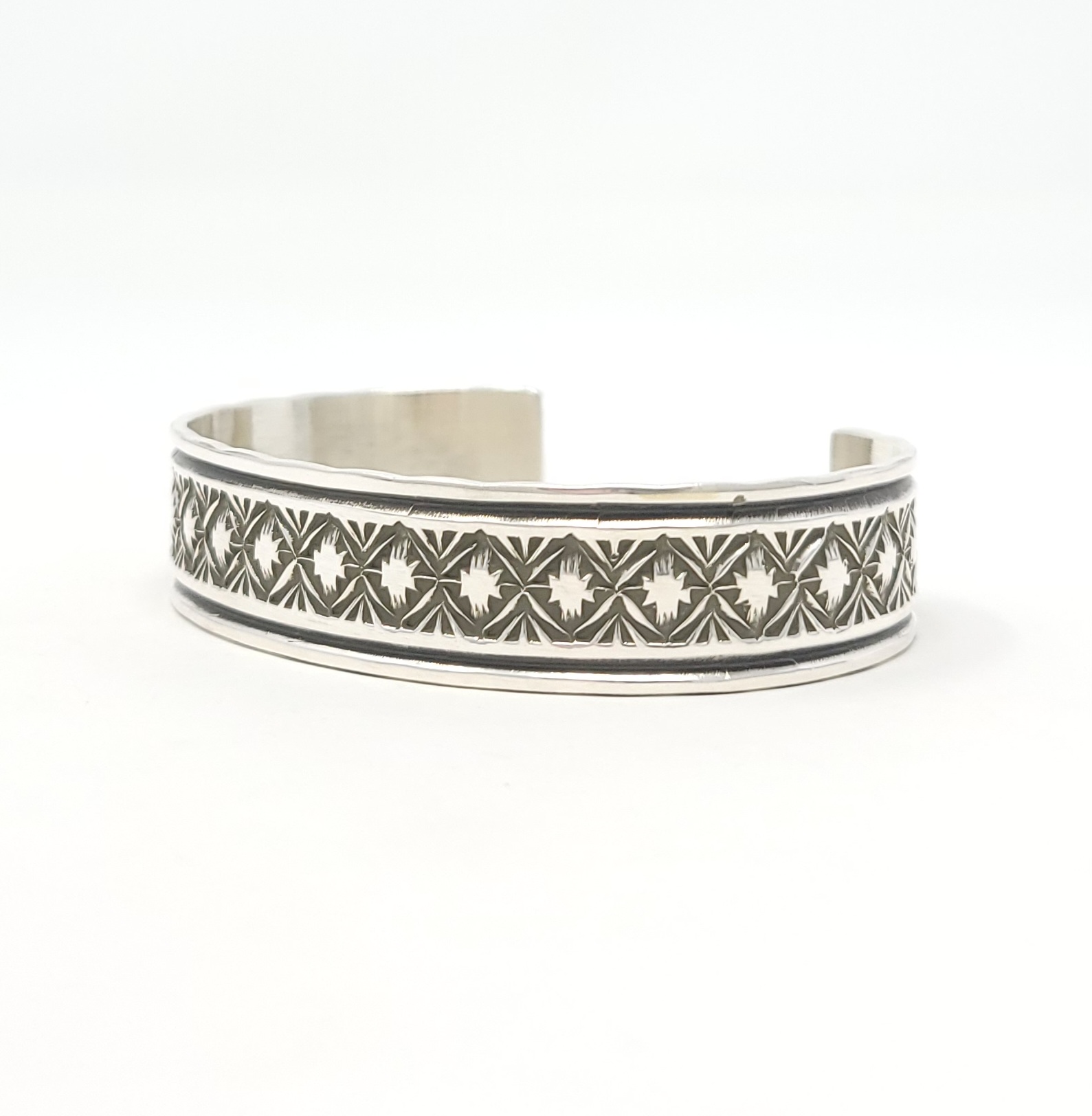 Adrian Reeves Long Navajo Sterling Silver Cuff Bracelet Stamped Stacker Style