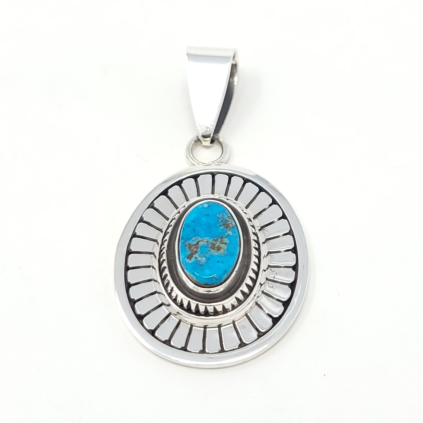 Leonard Nez Navajo Handmade Sterling Silver Pendant Blue Candelaria Turquoise