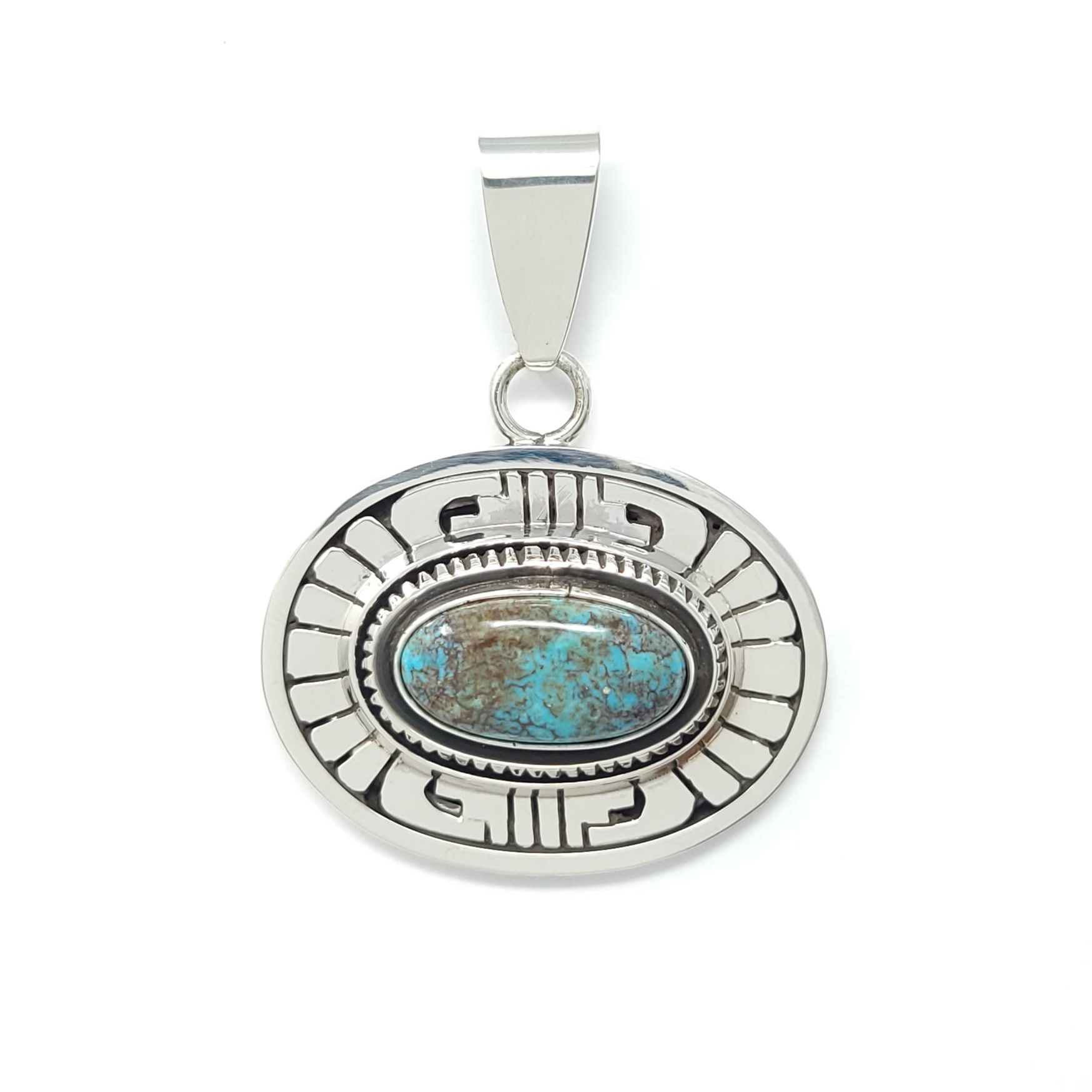 Leonard Nez Sterling Silver Navajo Handmade Pendant Blue Kingman