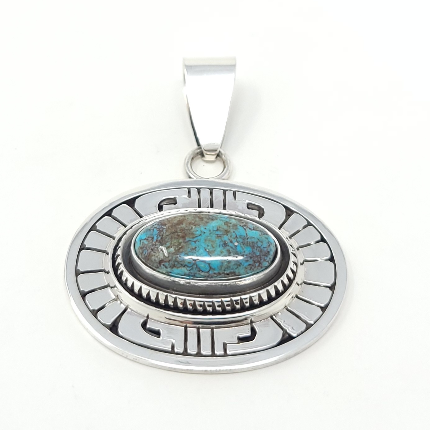 Leonard Nez Sterling Silver Navajo Handmade Pendant Blue Kingman