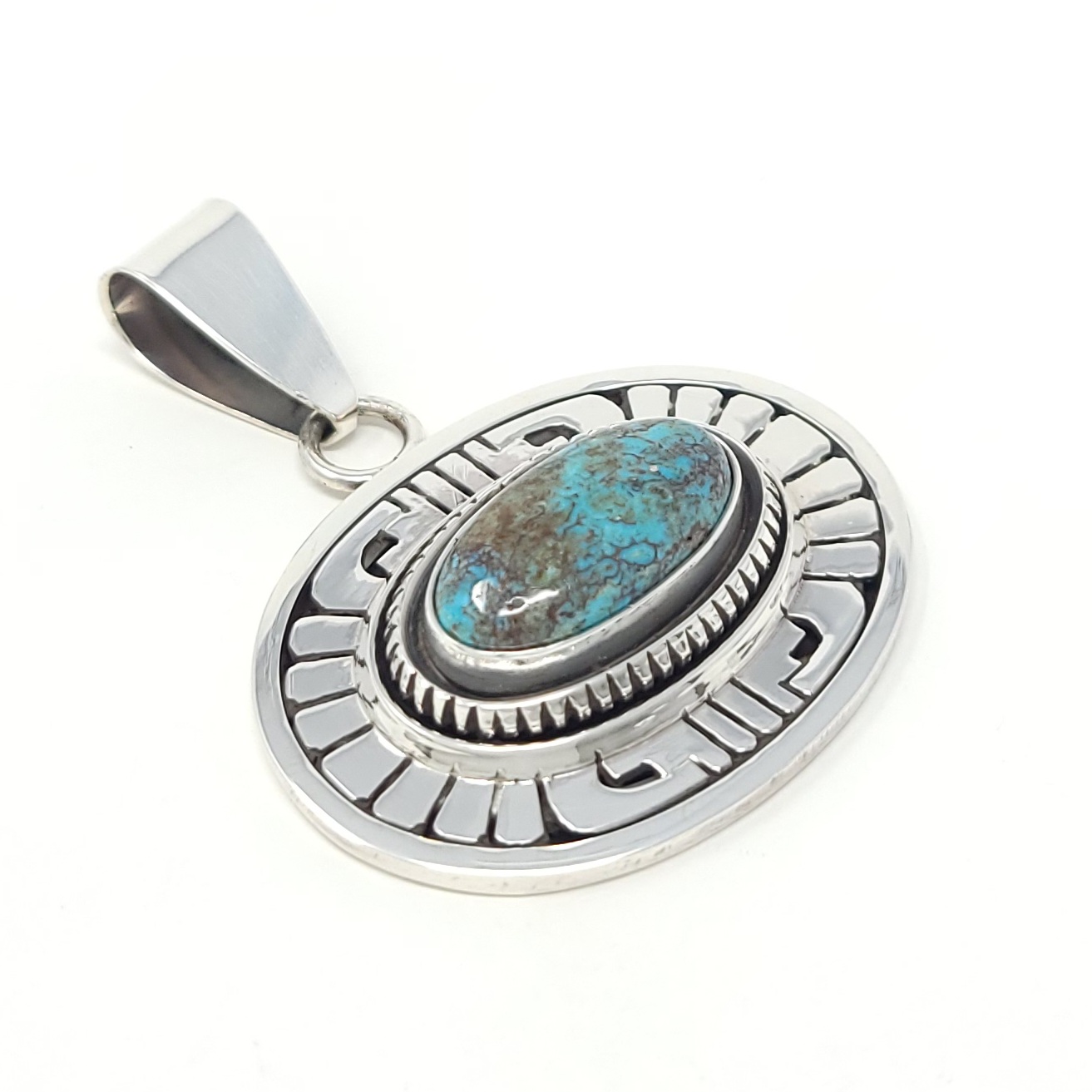 Leonard Nez Sterling Silver Navajo Handmade Pendant Blue Kingman