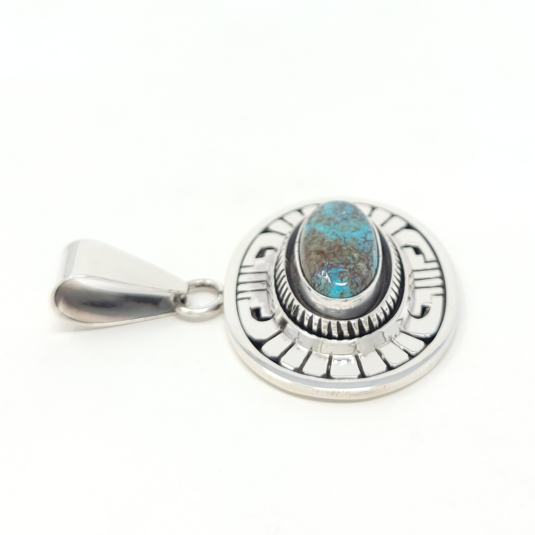 Leonard Nez Sterling Silver Navajo Handmade Pendant Blue Kingman