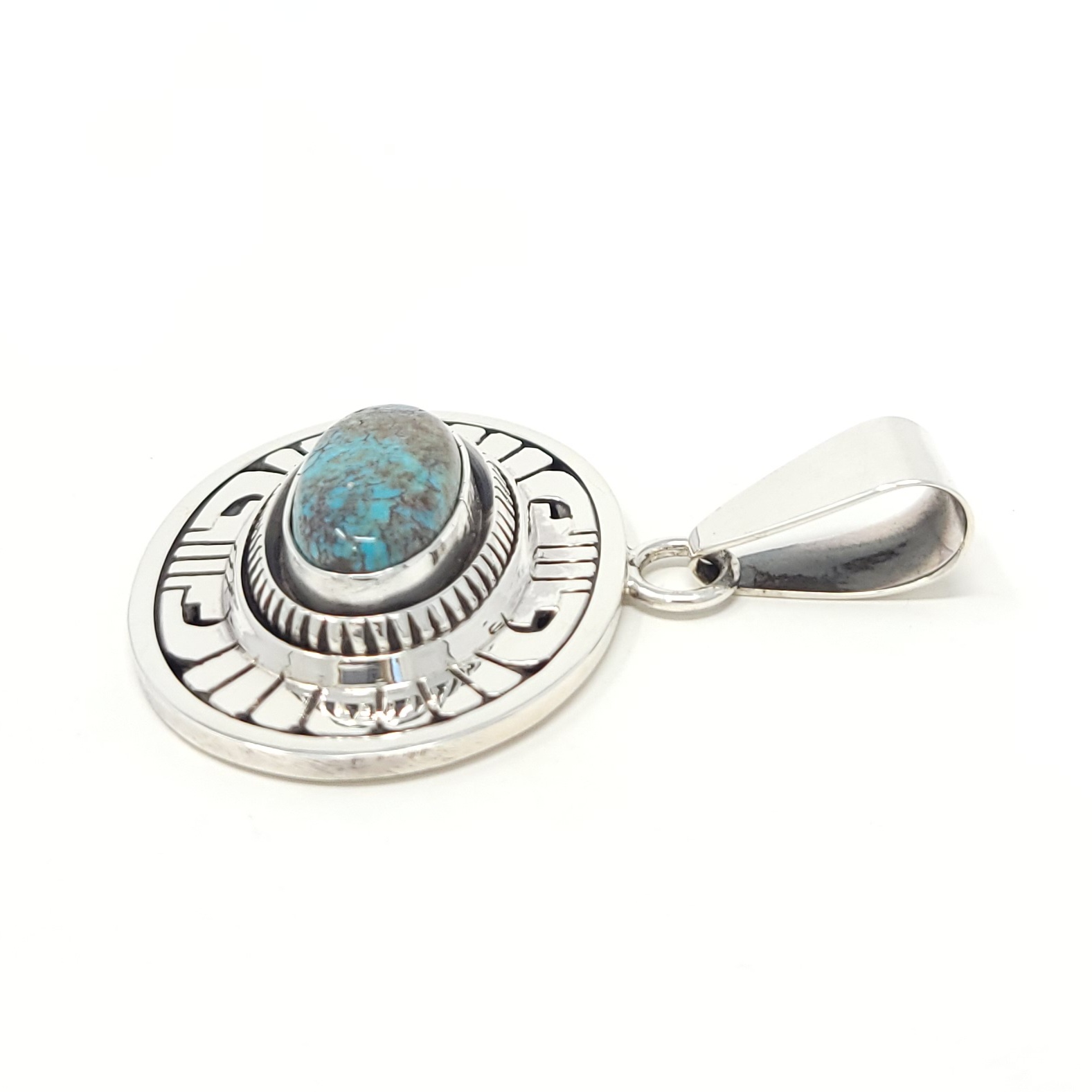 Leonard Nez Sterling Silver Navajo Handmade Pendant Blue Kingman