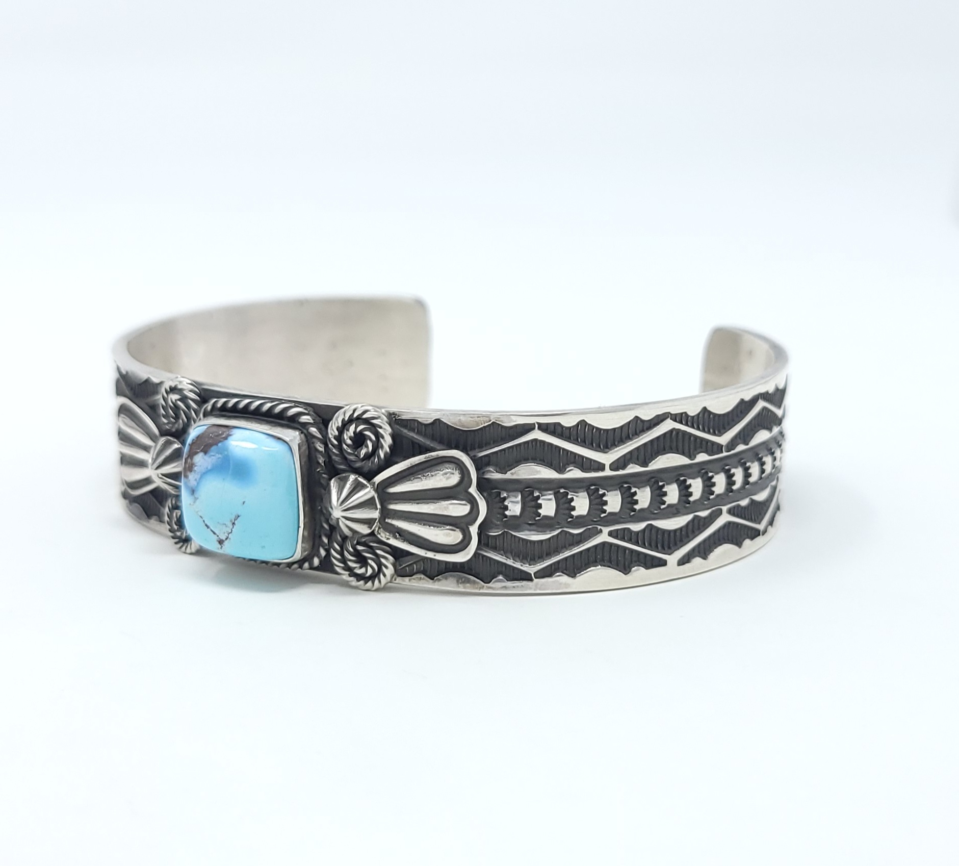 Andy Cadman Navajo Sterling Silver Stacker Style Bracelet Golden Hill Turquoise