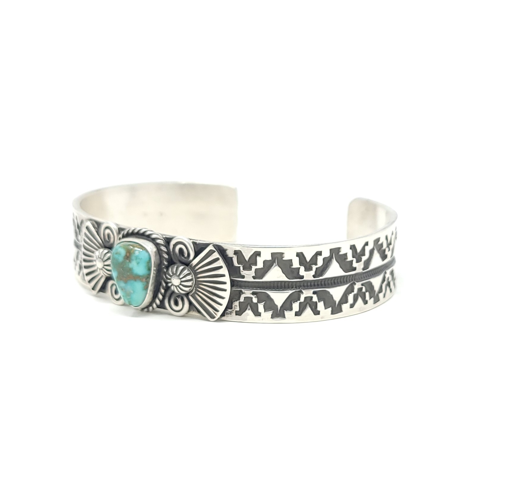 Andy Cadman Navajo Sterling Silver Fox Turquoise Stacker Style Cuff Bracelet