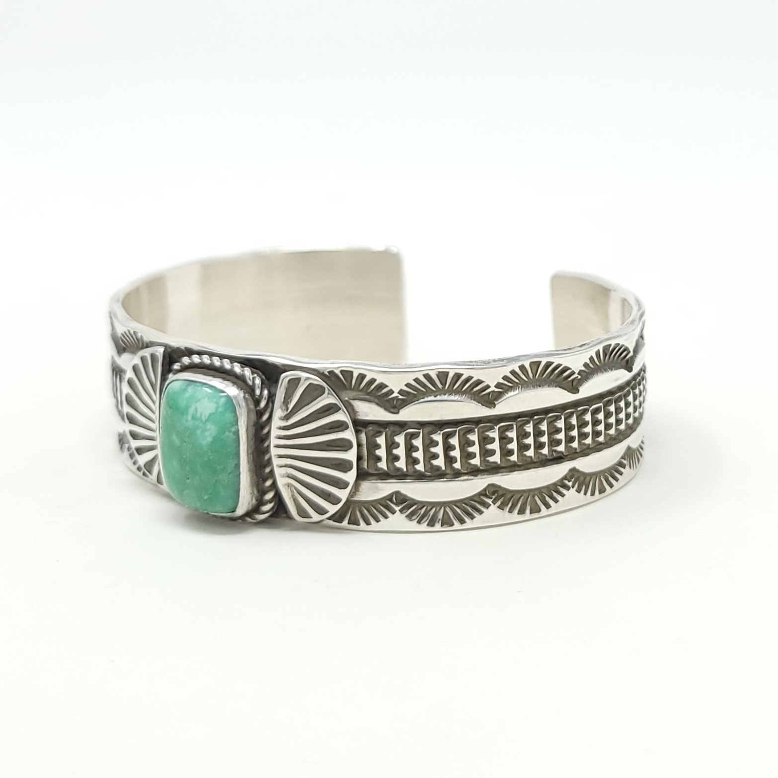 Adrian Reeves Long Navajo Handmade Sterling Silver Cuff Bracelet Pixie Variscite