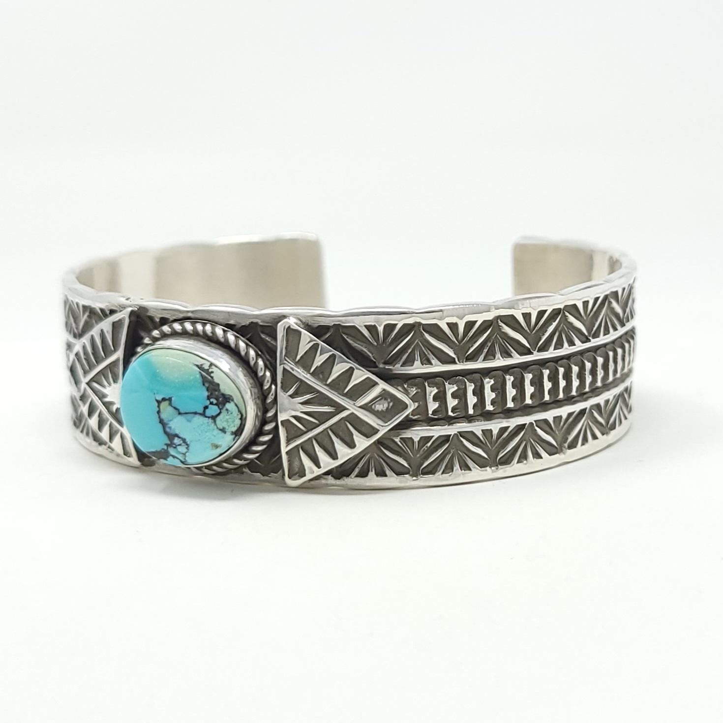 Adrian Reeves Long Navajo Sterling Silver Stacker Cuff Bracelet Nevada Turquoise