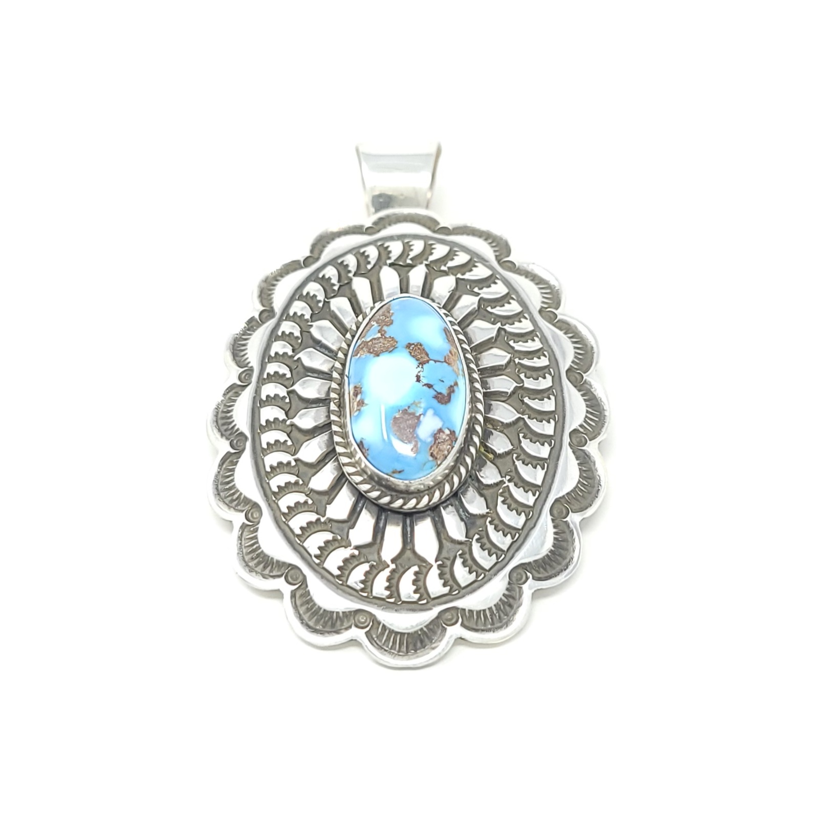 Andy Cadman Navajo Sterling Silver Old Style Pendant Golden Hill Turquoise
