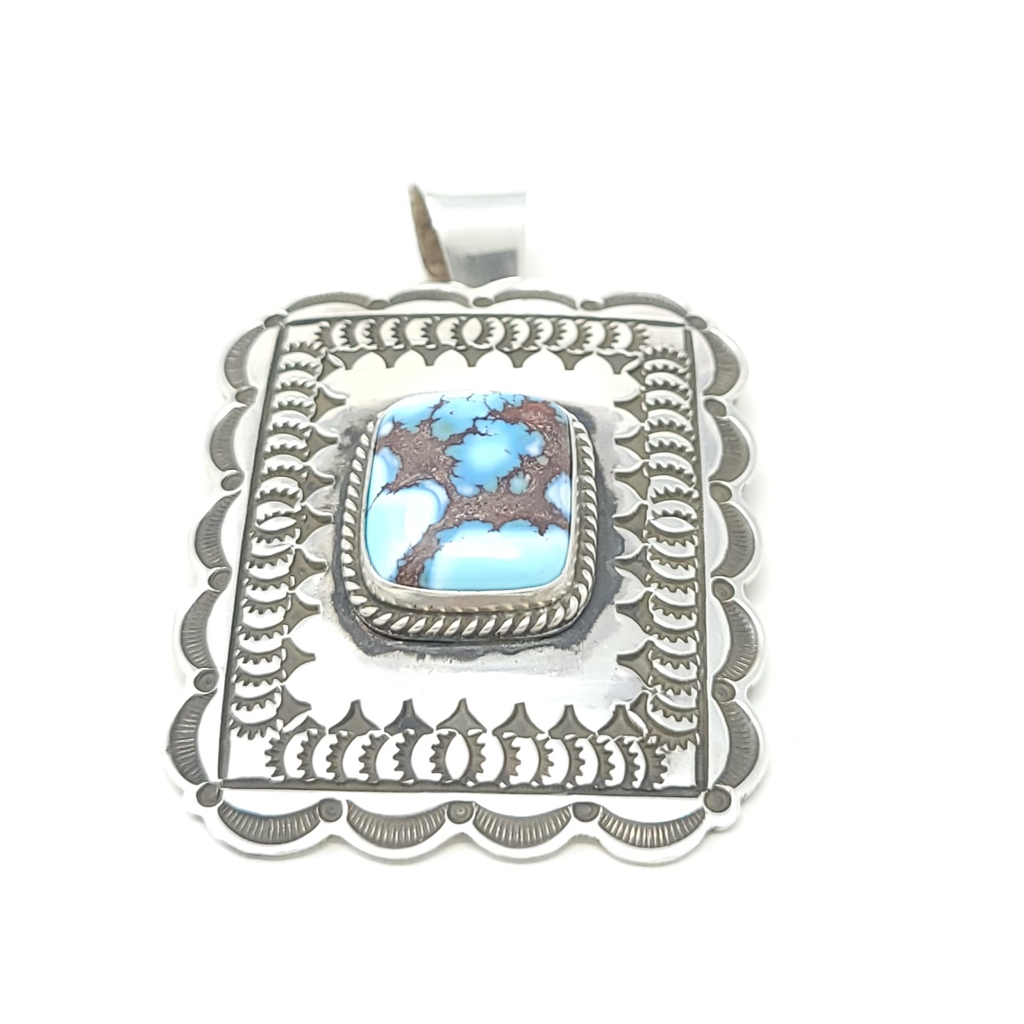 Andy Cadman Navajo Sterling Silver Concho Style Pendant Golden Hill Turquoise