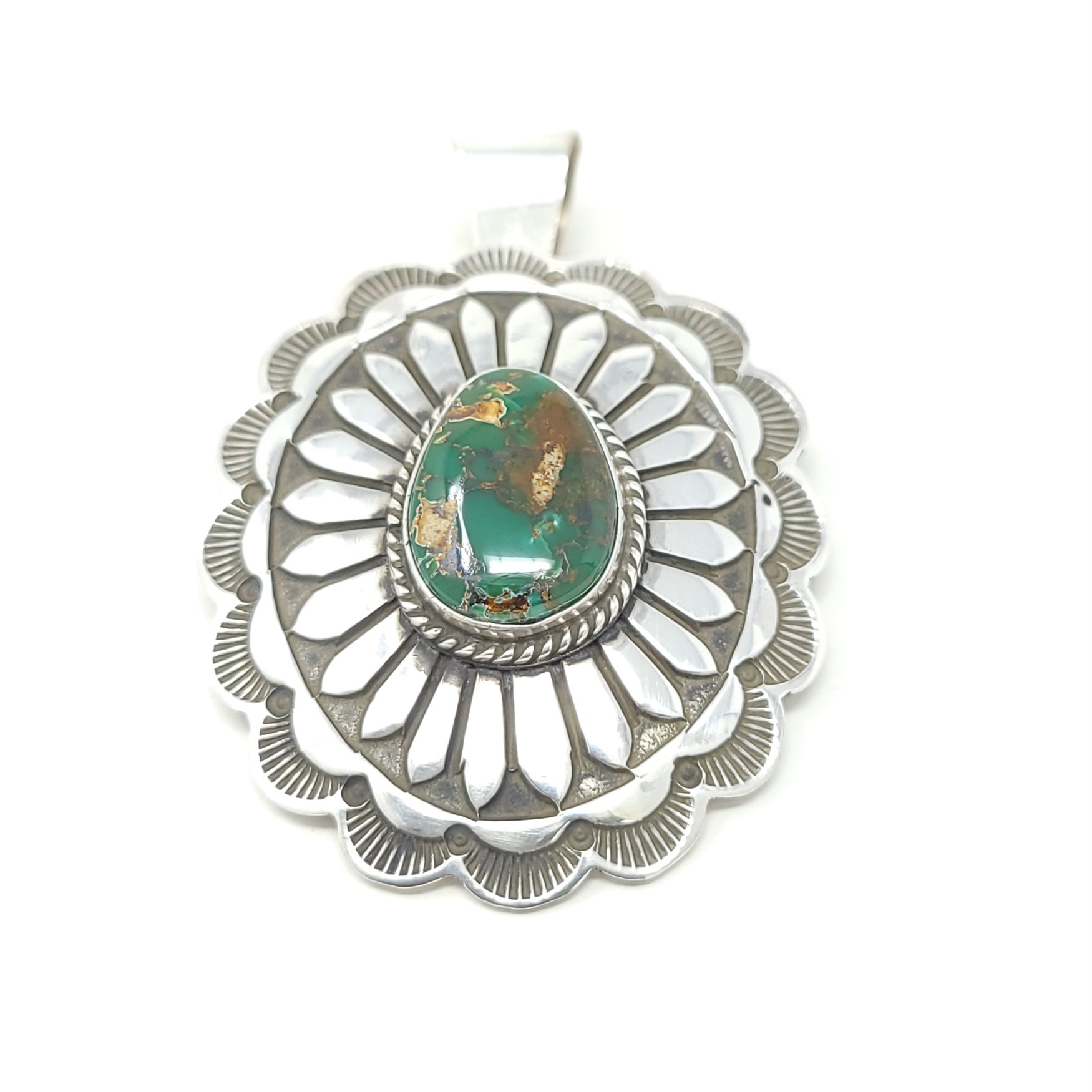 Andy Cadman Handmade Navajo Sterling Silver Old Style Pendant Royston Turquoise