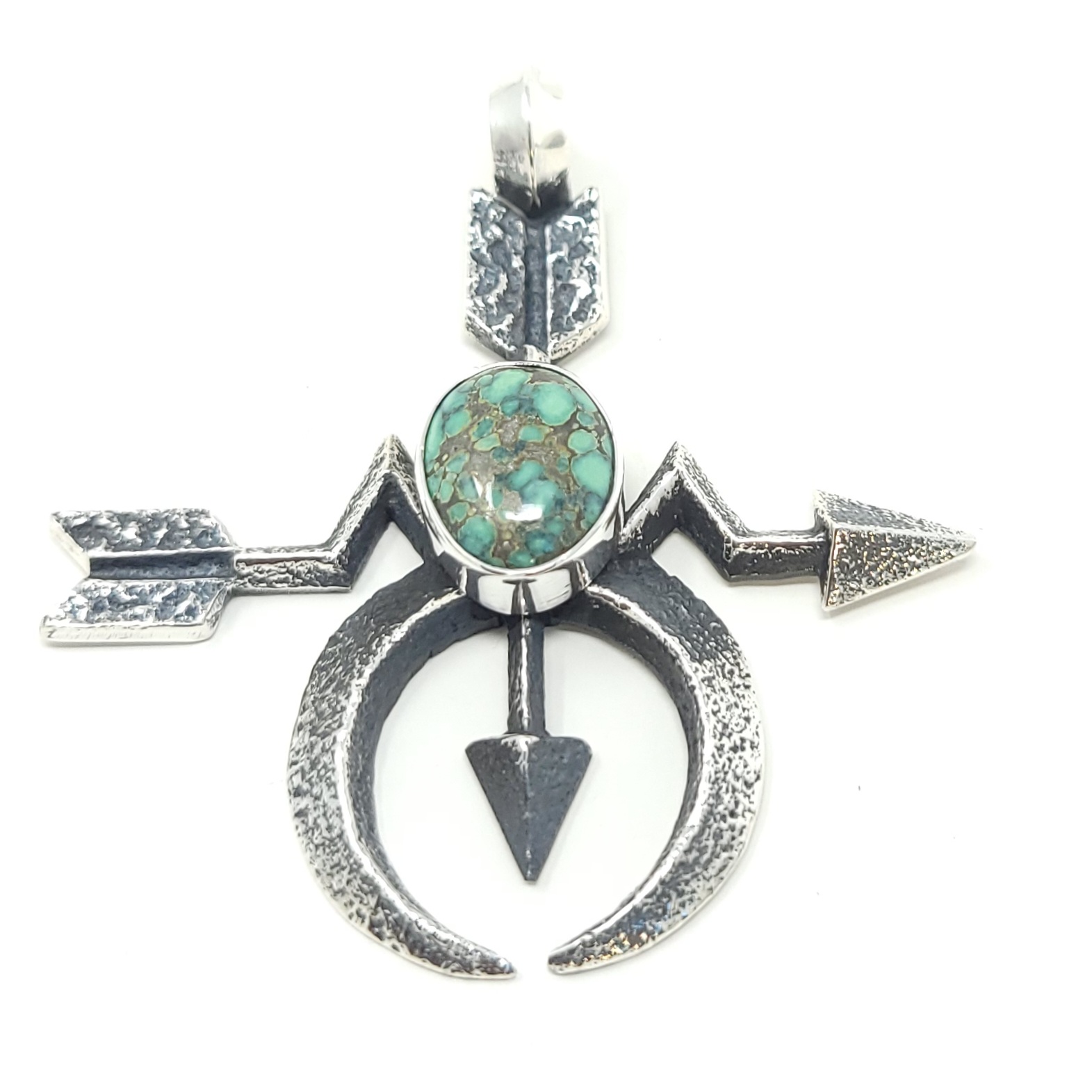 Kevin Yazzie Navajo Sterling Silver Handmade Arrow Pendant Peacock Variscite