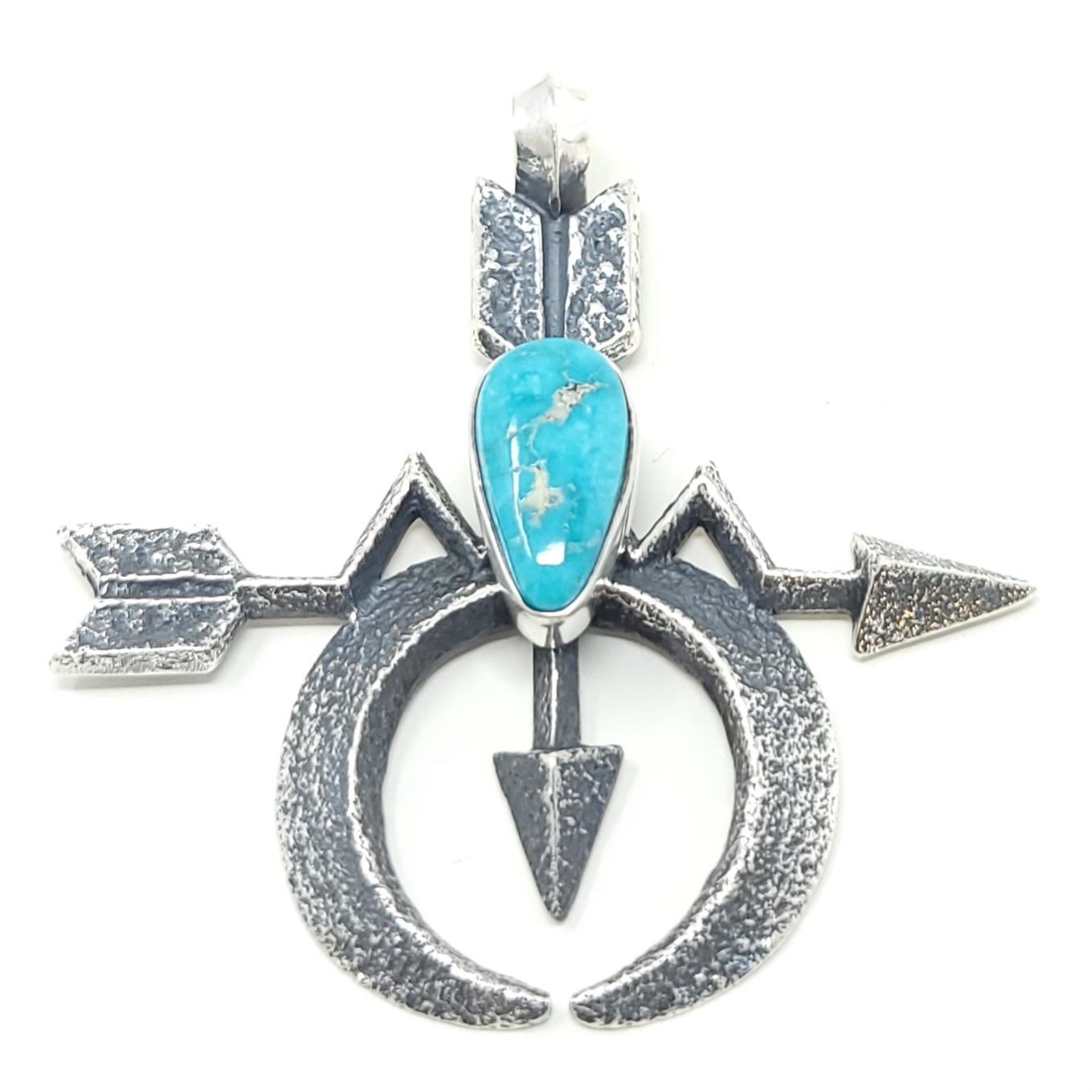 Kevin Yazzie Navajo Sterling Silver Handmade Arrow Pendant White Horse Turquoise