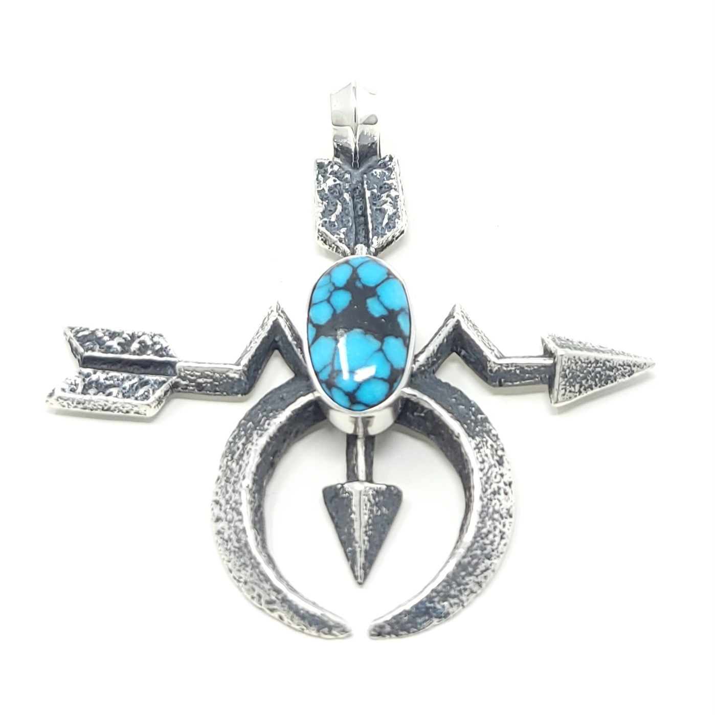 Kevin Yazzie Navajo Sterling Silver Handmade Arrow Naja Pendant Hubei Turquoise