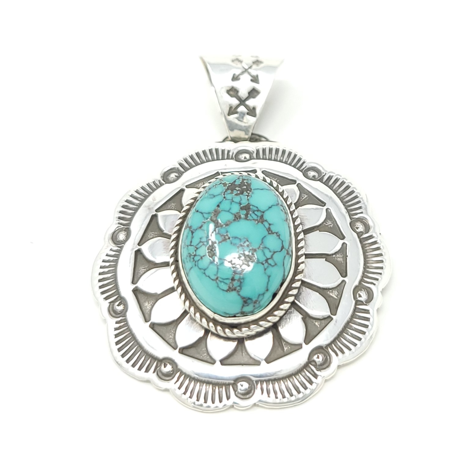 Adrian Reeves Long Navajo Sterling Silver Handmade Pendant Hubei Turquoise