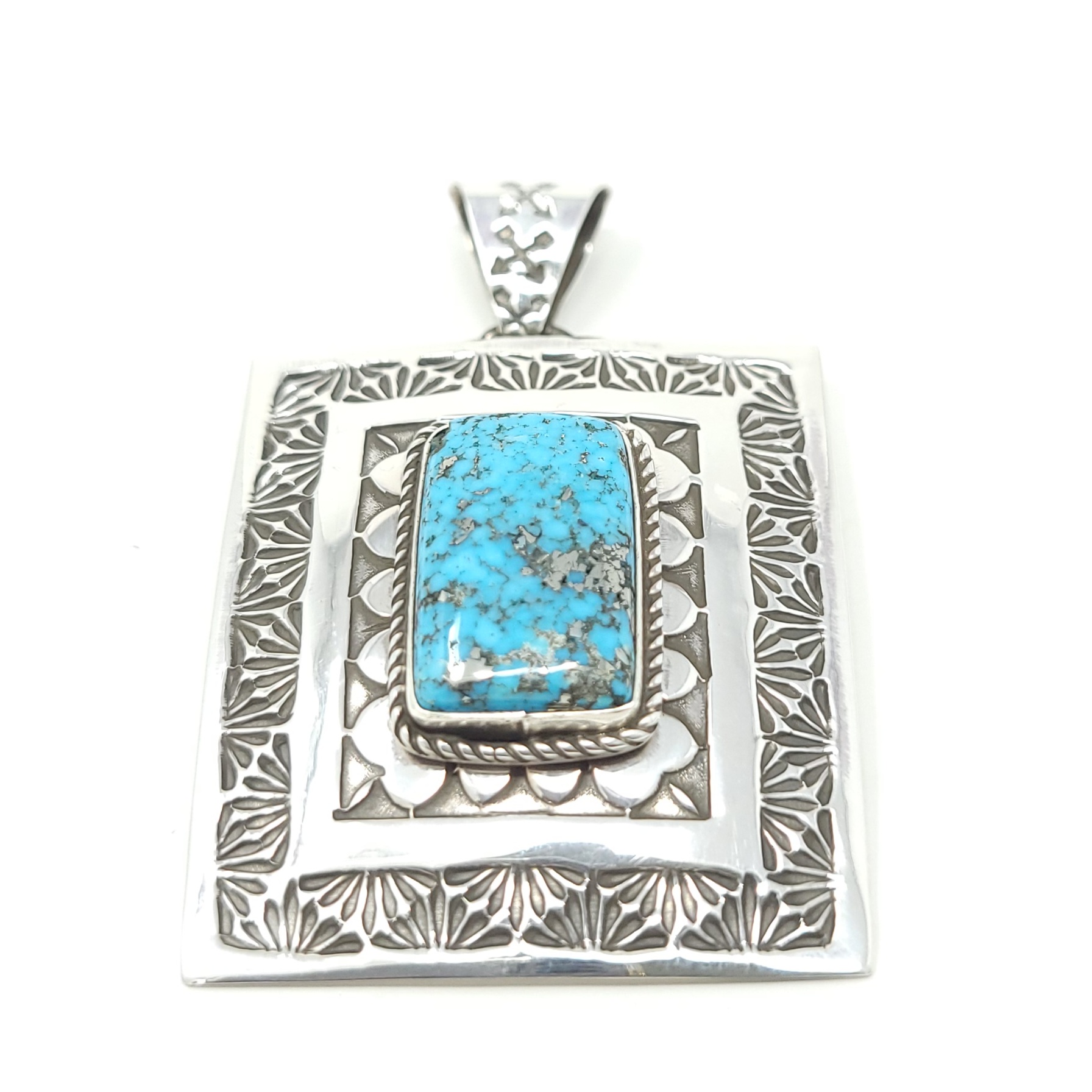 Adrian Reeves Long Navajo Sterling Silver Handmade Pendant Persian Turquoise