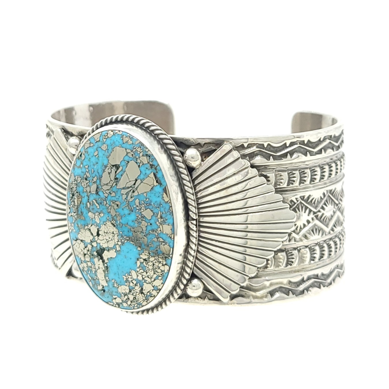Sunshine Reeves Navajo Handmade Sterling Silver Wide Bracelet Persian Turquoise