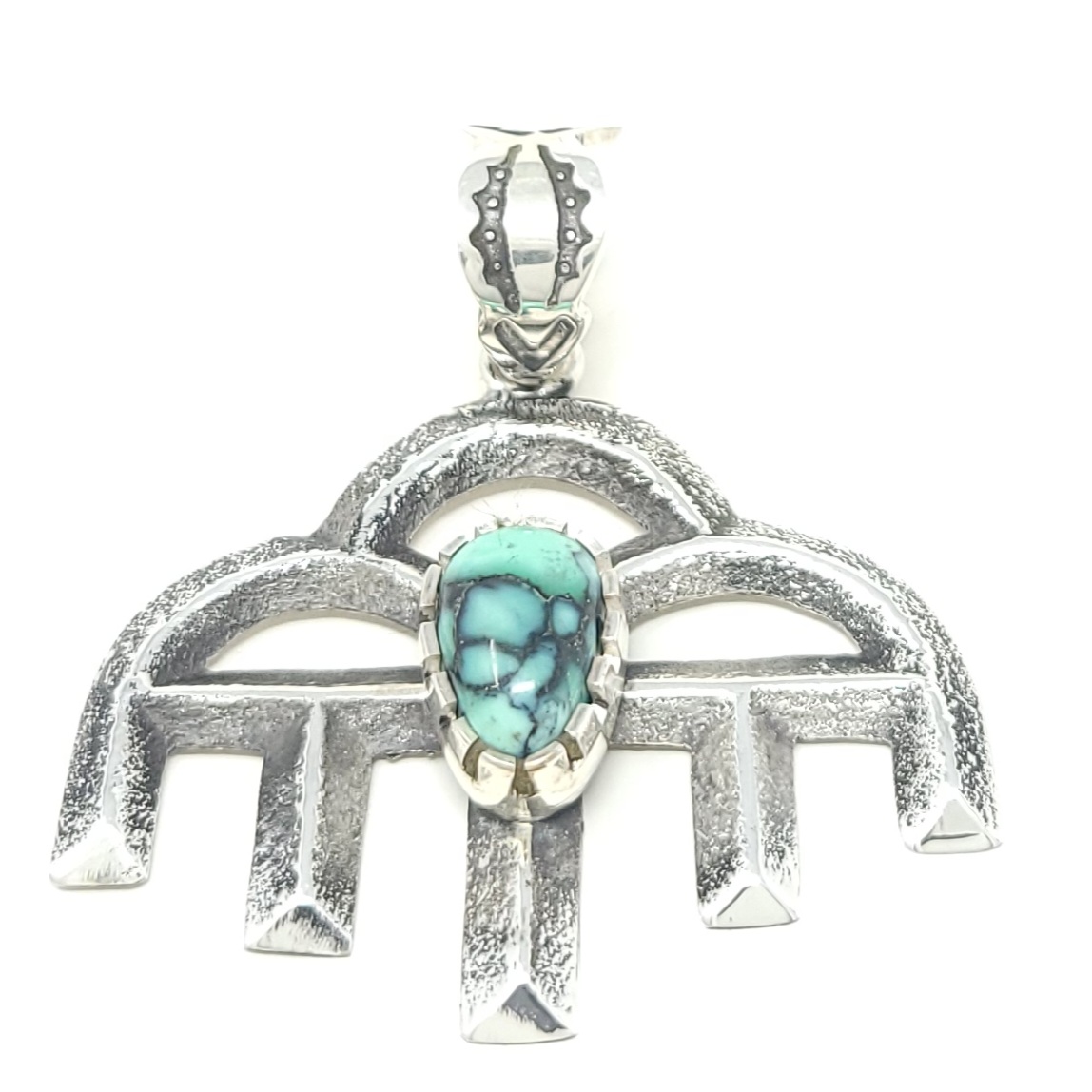 Tim Herrera Cochiti Pueblo Sterling Silver Raincloud Pendant Persian Variscite